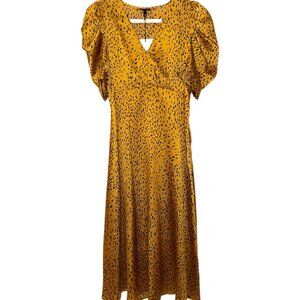 Who What Wear Yellow Gold Animal Print Satin Midi Dress Size S